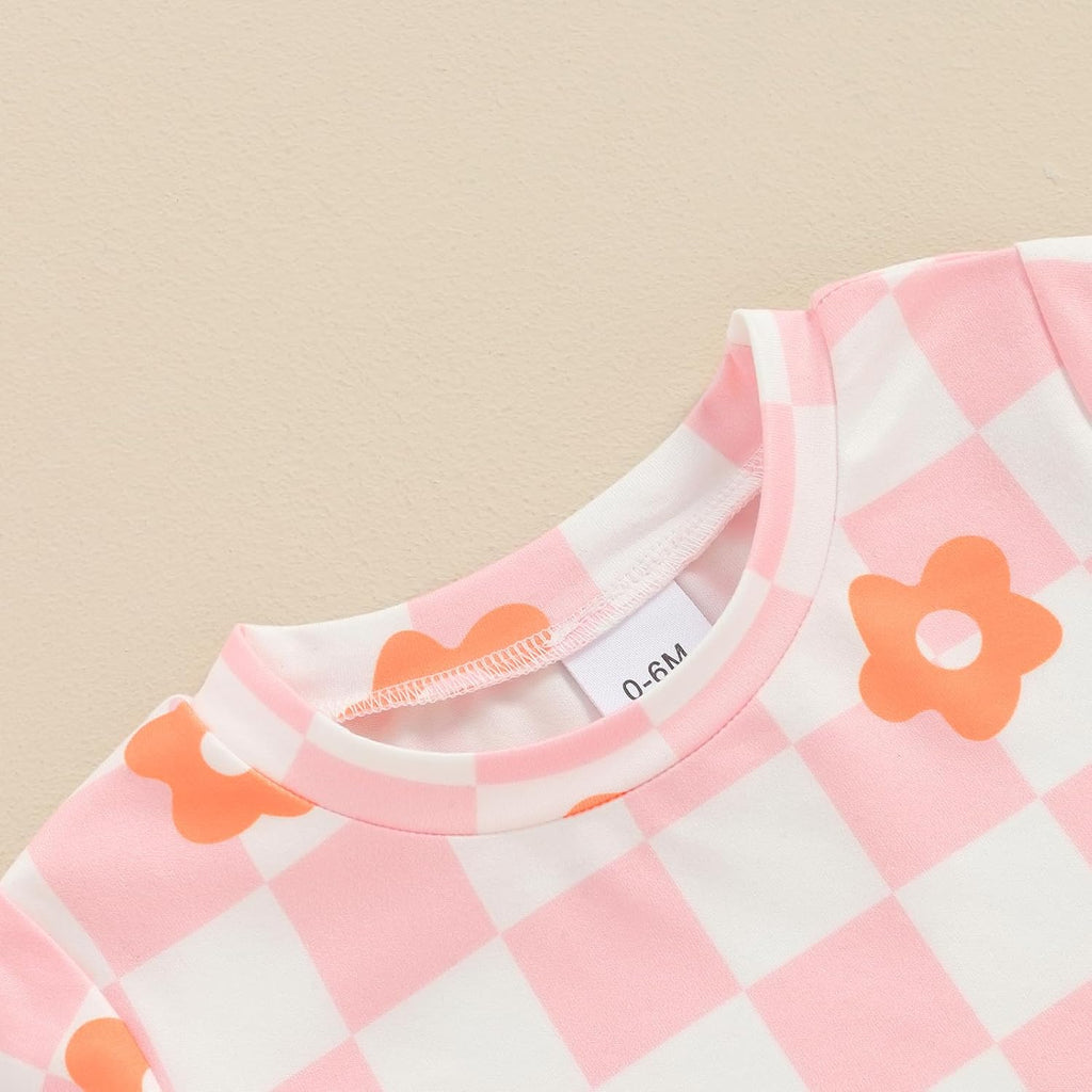 Toddler Girl Clothes Floral Plaid T-Shirt & Elastic Waistband Shorts Summer Outfits for Girls