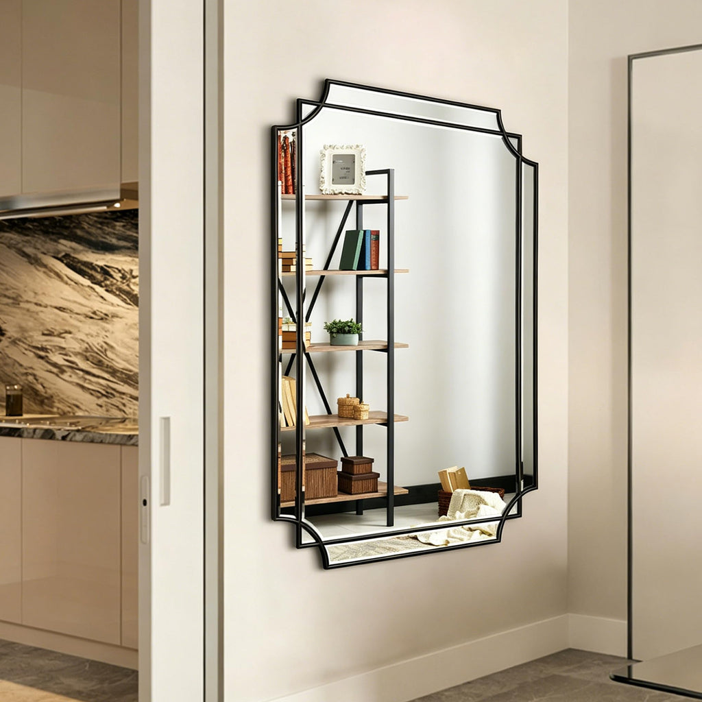 48"x31.6" Large Rectangle Beveled Mirror with Black Wood Frame