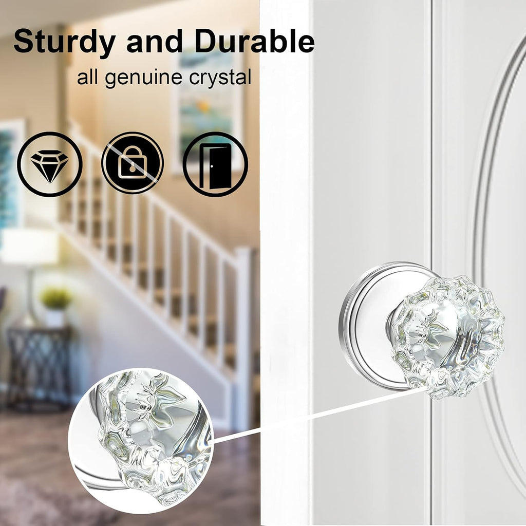 4 Pack Crystal Dummy Door Knobs Interior, Glass Dummy Door Knobs
