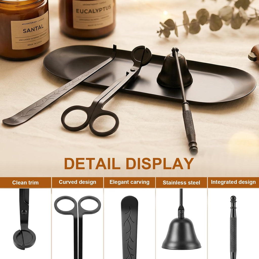 4-in-1 Stainless Steel Candle Care Kit for Candle Lovers, Black - Set of 4
