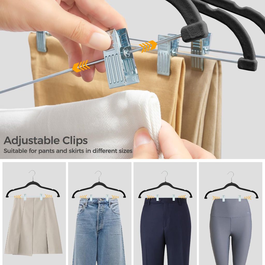 Velvet Pant Hangers with Adjudtable Clips 30 Pack, Black
