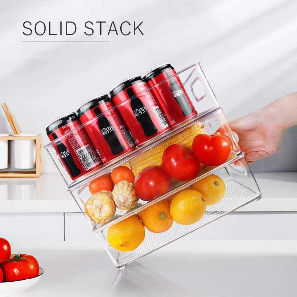 Stackable Refrigerator Organizer Bins, 6 Pack Clear Kitchen Organizer Container Bins with Handles and 20 PCS Plastic