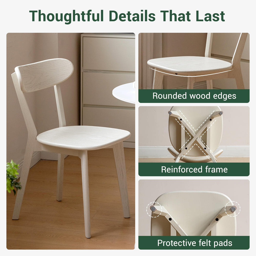 Dining Chairs, Kitchen Chairs, 100% Oak Solid Wood Modern Chair with Curved Backrest Kitchen & Dining Room Chairs