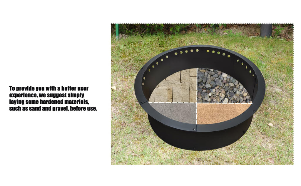 Outdoor 43-Inch Outer/39-Inch Inner Fire Pit Ring Smokeless, Duty Solid Metal Steel Round Firepit Rim Insert for DIY
