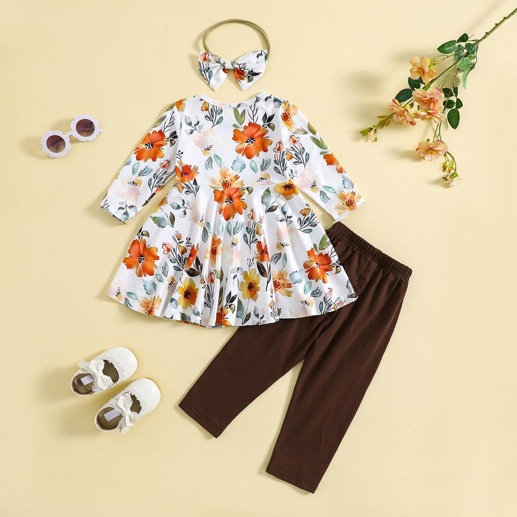 Toddler Baby Girl Clothes Set Long Sleeve Print Tunic Tops Pants Fall Winter Outfits