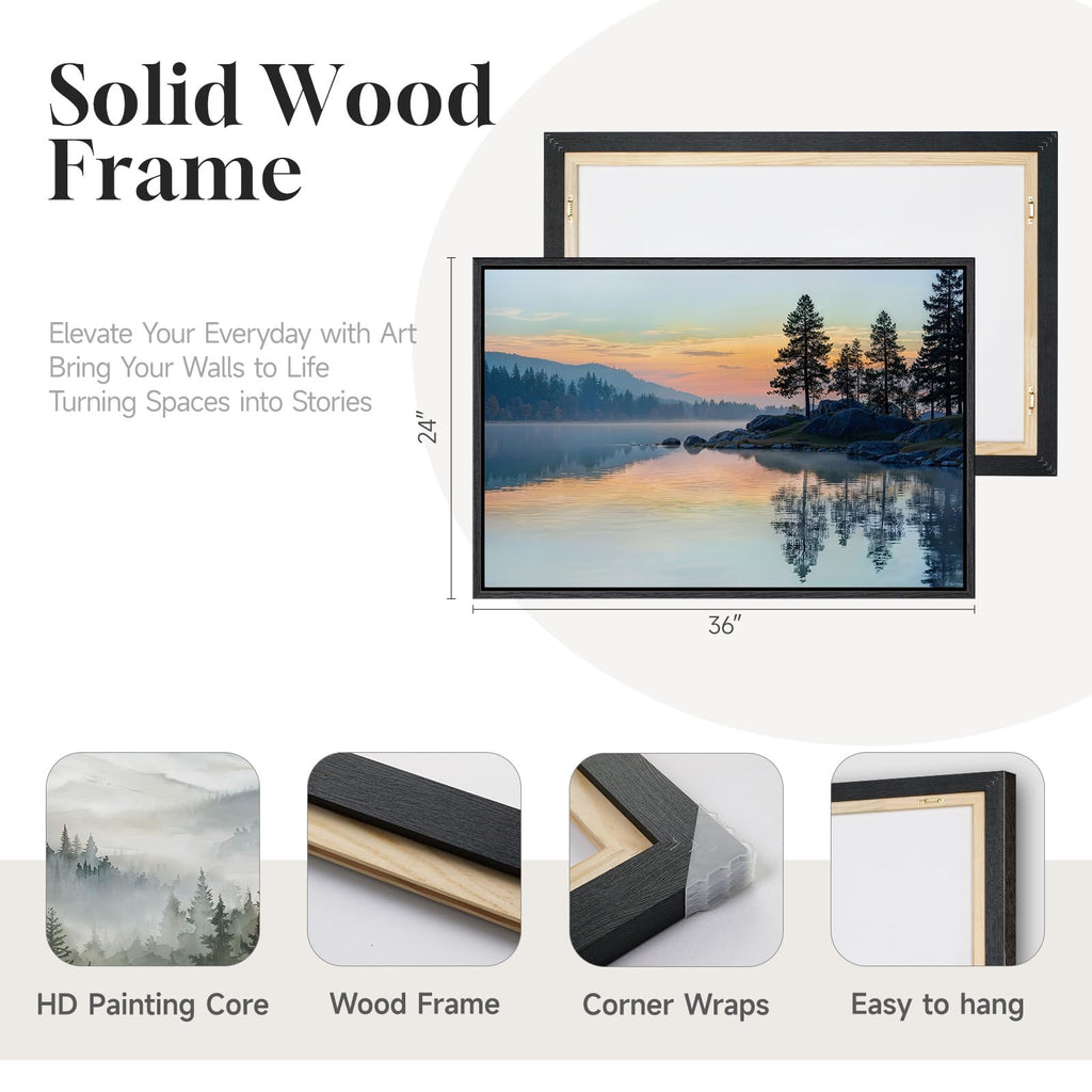 Framed Sunset Mountain Lake Landscape Wall Art, 24x36 Inch