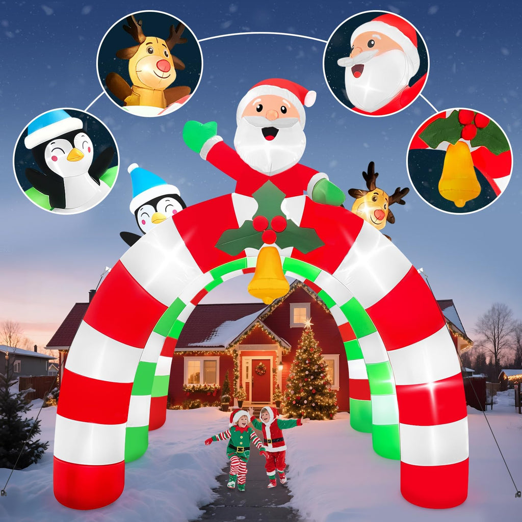 12FT Christmas Inflatable Archway, Santa Elk Inflatable Tunnel