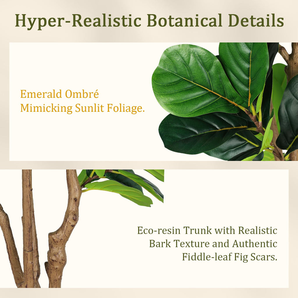 Artificial Fiddle Leaf Fig Tree with Thick Trunk and Emerald Leaves 7 ft