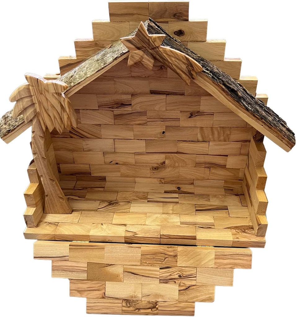 Large Olive Wood Nativity Set Manger Stable 11" Wide Made in Bethlehem