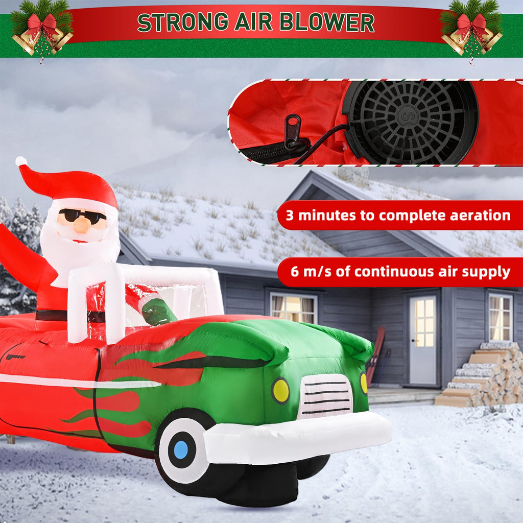 8FT Animated Santa on Car Christmas Inflatable Outdoor Decoration