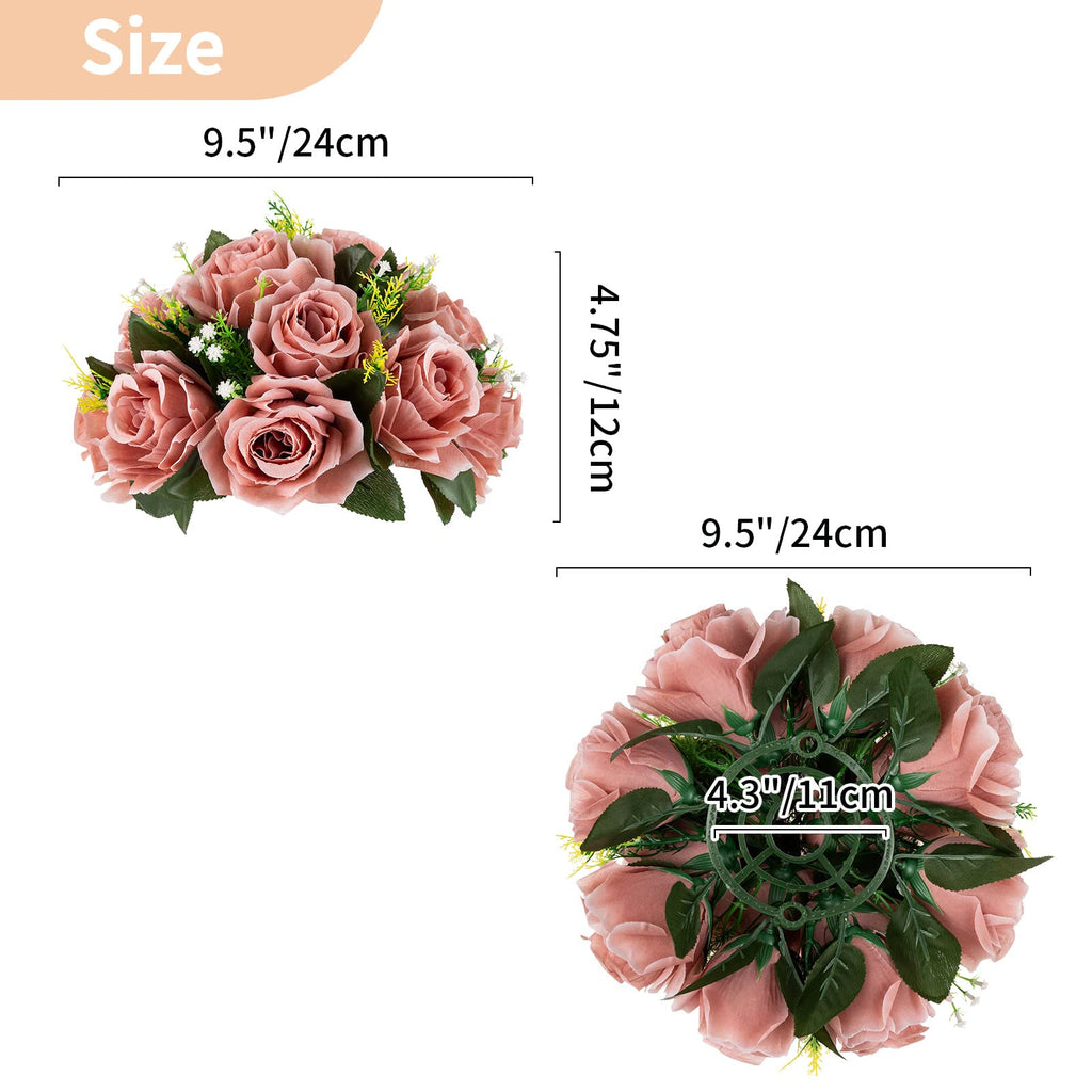 Artificial Flower Centrepieces for Tables - 10 Pcs Dusty Rose Fake Flowers Roses Balls 9.5in Diameter - Silk Faux