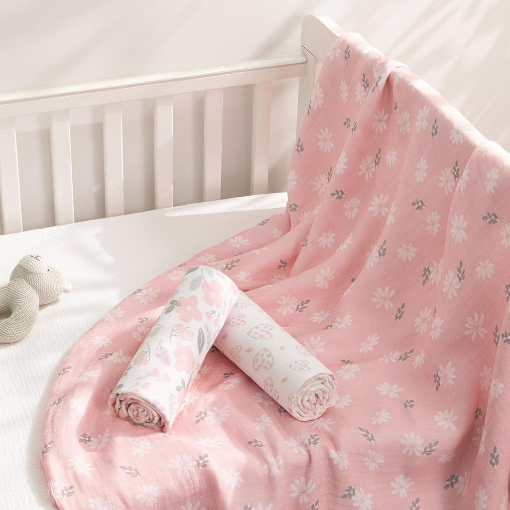 4 Pack Organic Rayon Derived from Bamboo & Cotton Muslin Swaddle Blankets, Soft Breathable Baby Receiving Blankets