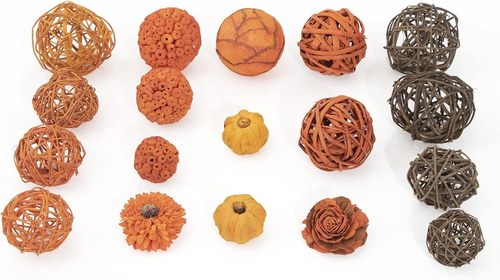 Orange Decorative Vase Filler Bag with Mini Pumpkins, Orbs, Balls & Flowers Bowl Filler Decor (Pumpkin Orange)