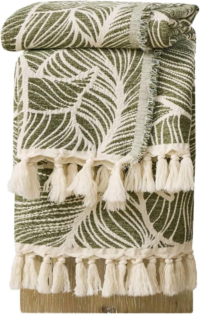 Chenille Cotton Throw Blanket, Lightweight Boho Blanket