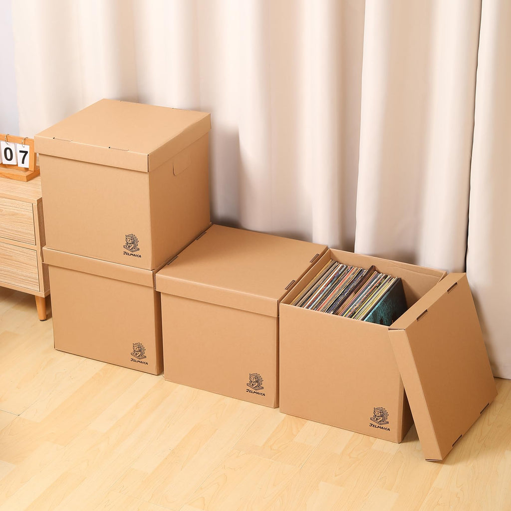 12" Vinyl Record Storage and Moving Box, Holds 60 Records or LPs, 4-Pack