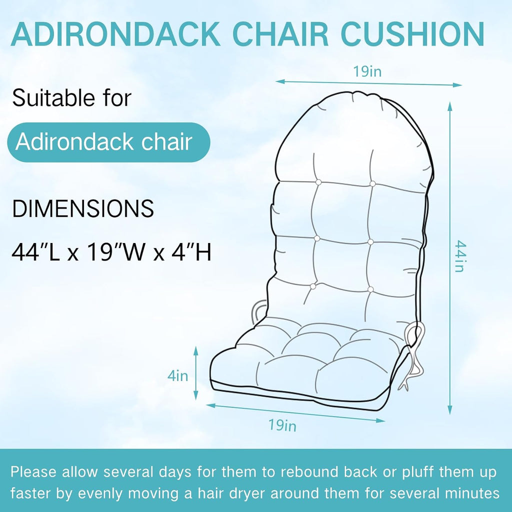 Adirondack Chair Cushion Set of 2 High Back Lounge Cushion Seat Pads Thickened Patio Chair Pad 44 x 18.9 x 4 Inch