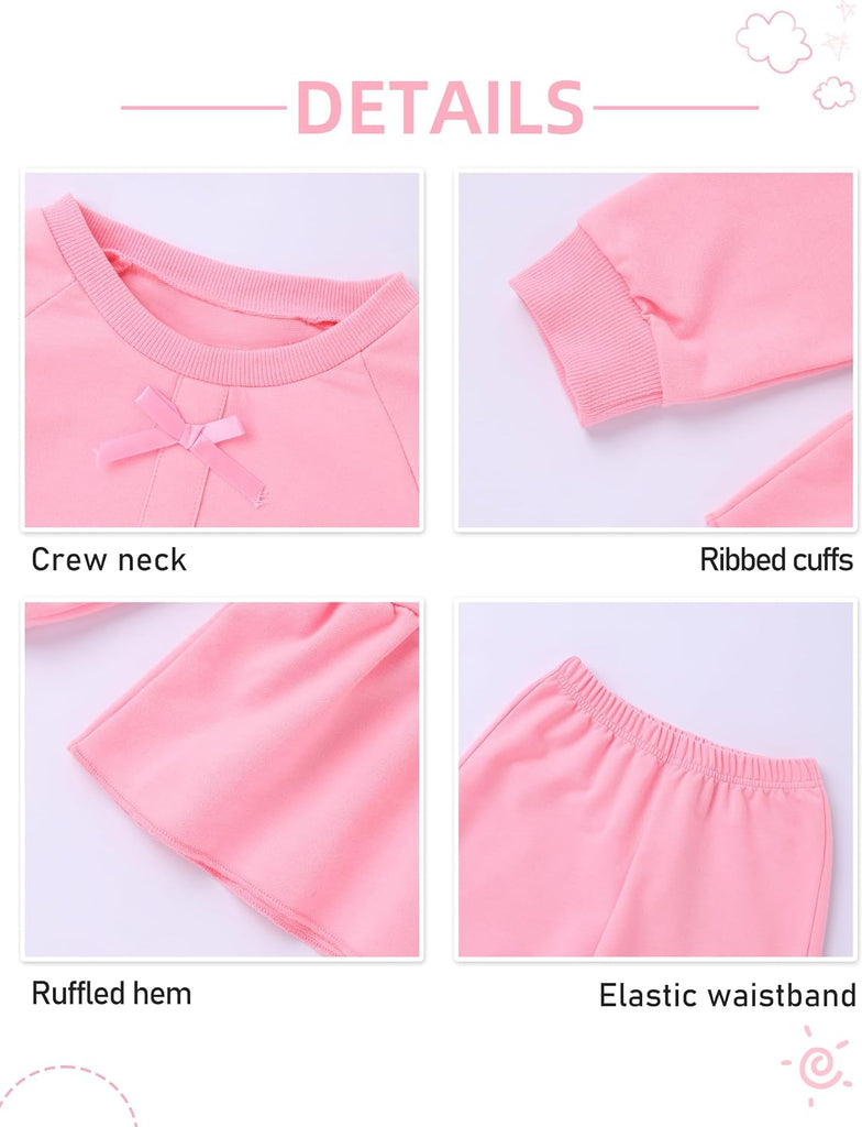 Toddler Girls Clothes 2 Piece Solid Long Sleeve Ruffle Shirt Top Wide Leg Pants Sets Fall Winter Outfits