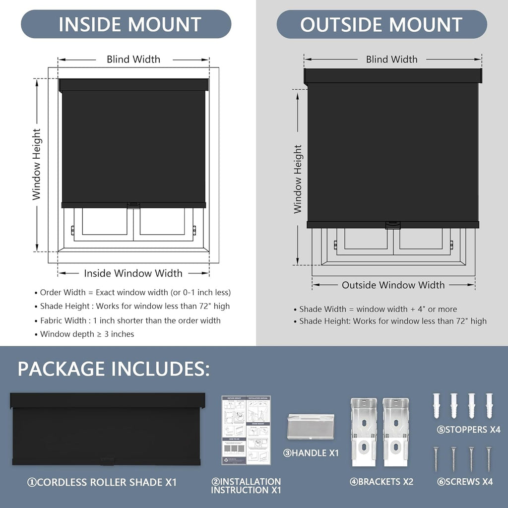 Blackout Roller Shades Cordless Blinds for Windows, Free-Stop Shades with Valance, Thermal Insulated Fabric, UV