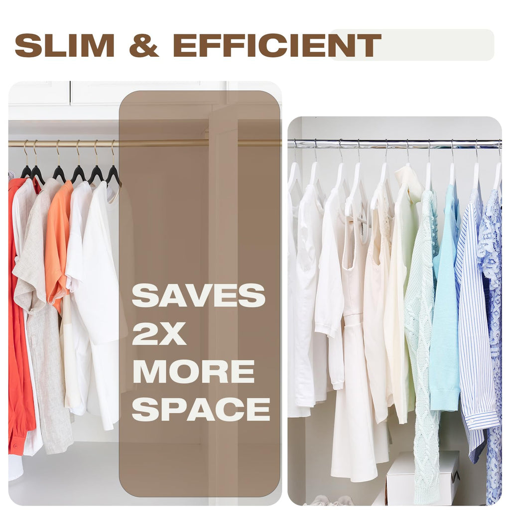 50 Pack Black Velvet Hangers, Coat Hanger Non Slip, Heavy-Duty, Space Saving, Slim Clothes Hangers for