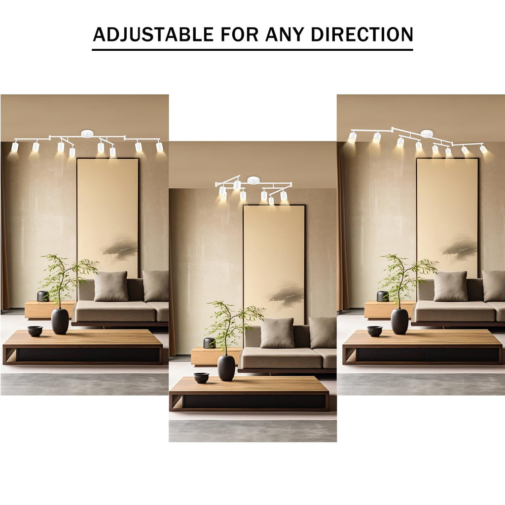 LED 8 Light Track Lighting Kit, White 8 Way Ceiling Spot Lighting, Flexibly Rotatable Light Head, GU10 Bulb Not