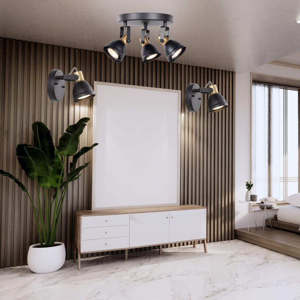 1 Light Track Light Kit Modern Ceiling Spotlights,2 Packs Matte Black with Brass Accent Adjustable Wall Lights Mount