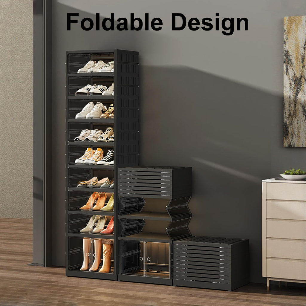 Foldable Shoe Rack Organizer, 9-Tier, 18 Pairs, 17.3" Wide, Black