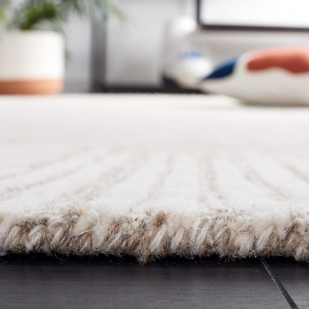 Handmade Wool Area Rug 9x12 - Abstract - X-Large - Modern Design, Natural & Ivory