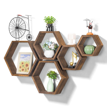 Hexagon Floating Shelves, Honeycomb Display Wall Shelf, Set of 5