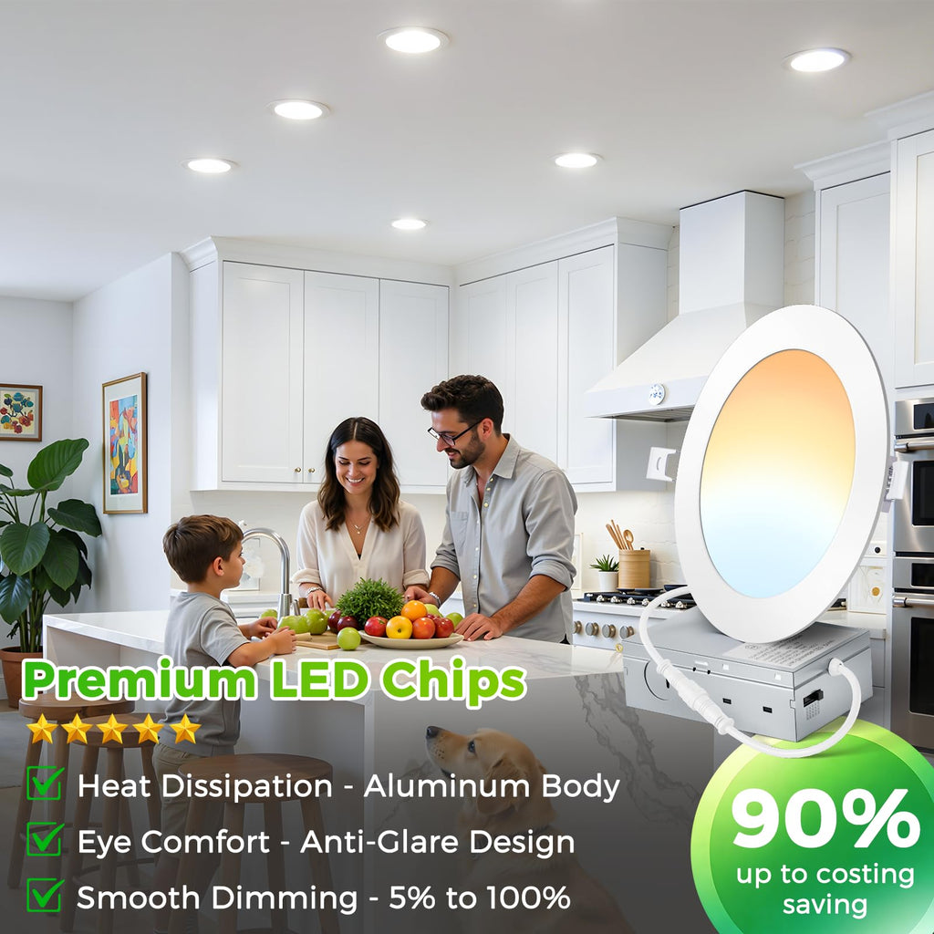 6 Pack 6 Inch LED Recessed Ceiling Light 5CCT with Junction Box