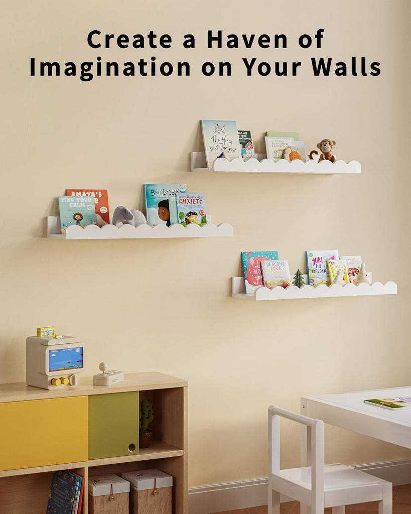 Nursery Book Shelves, Set of 3, Nursery Decor for Baby and Toddler, Scalloped Shelves, Book Shelf for Kids Rooms