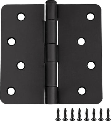 Interior Door Hinges, 4.0 in. x 4.0 in., Rounded, 1/4-in. Radius, Steel, Pre-Lubricated, Door Hardware, Matte Black