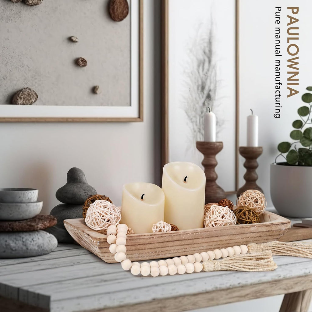 17 Pcs Wooden Centerpiece Table Decorations Wood Dough Bowl Wicker Rattan Balls Beads String with Tassel Natural