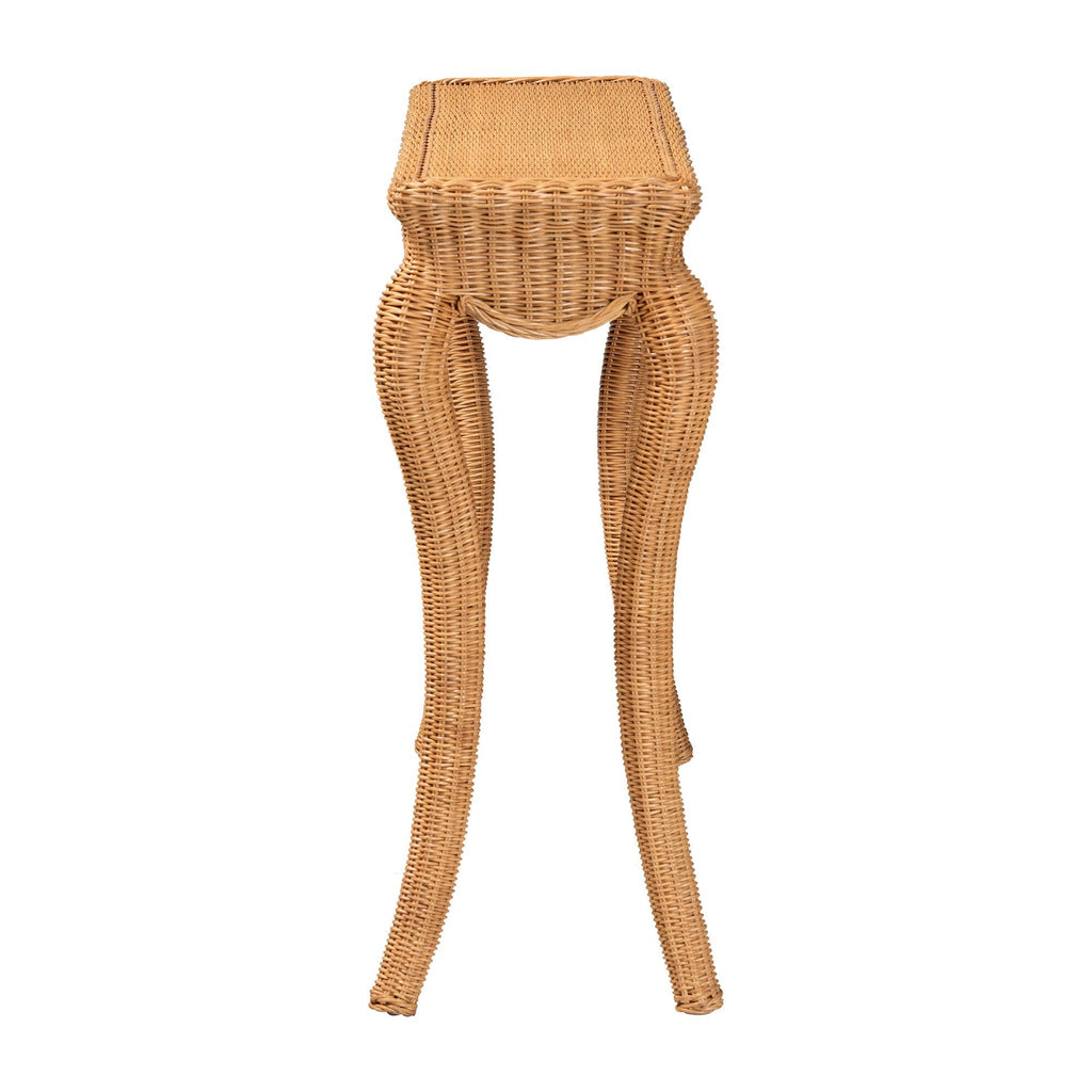 Deborah Natural Rattan Console Table - Handwoven Wicker Accent Table with Cabriole Legs, Scalloped Coastal Cottage