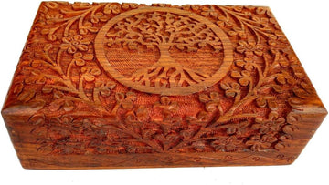 Hand Carved Wooden Keepsake Box, Tree of Life Jewelry Box for Women