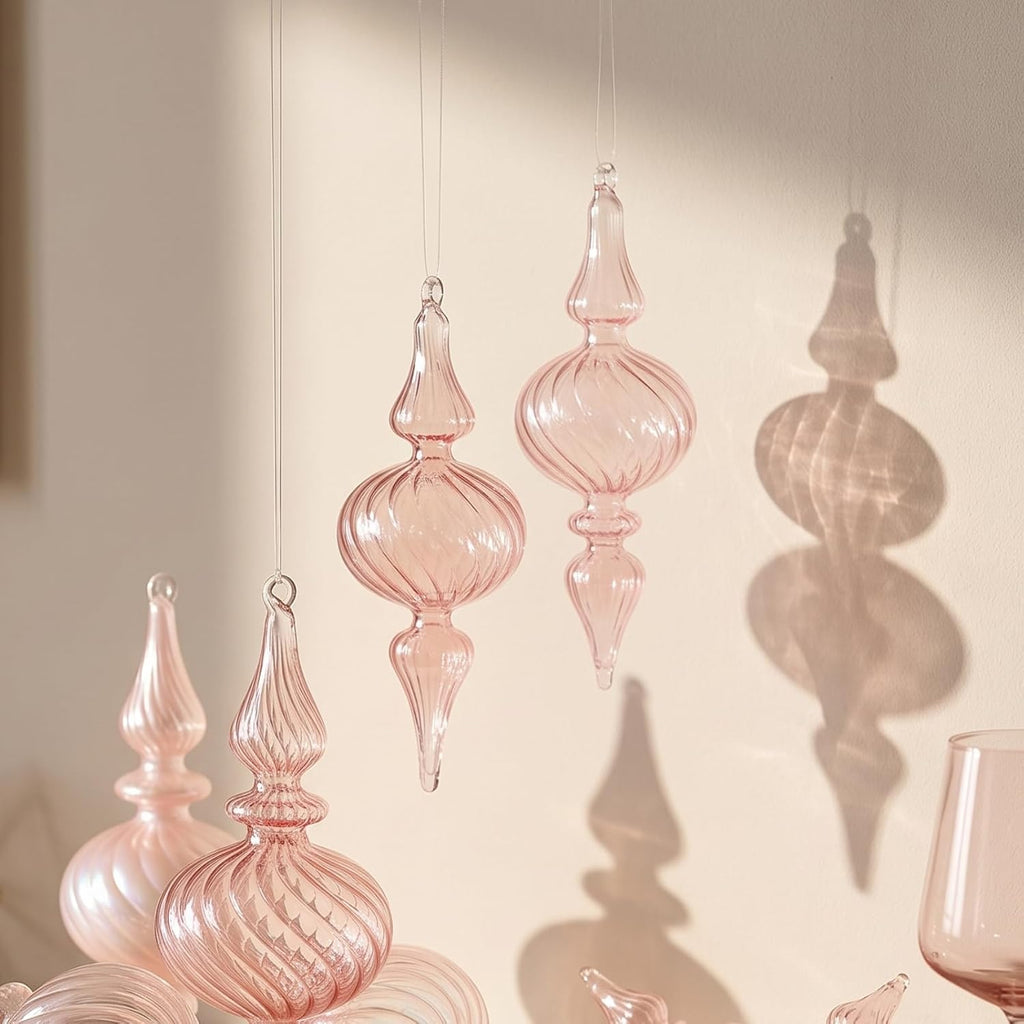 Vintage Glass Finial Christmas Ornaments, Pink - Set of 12