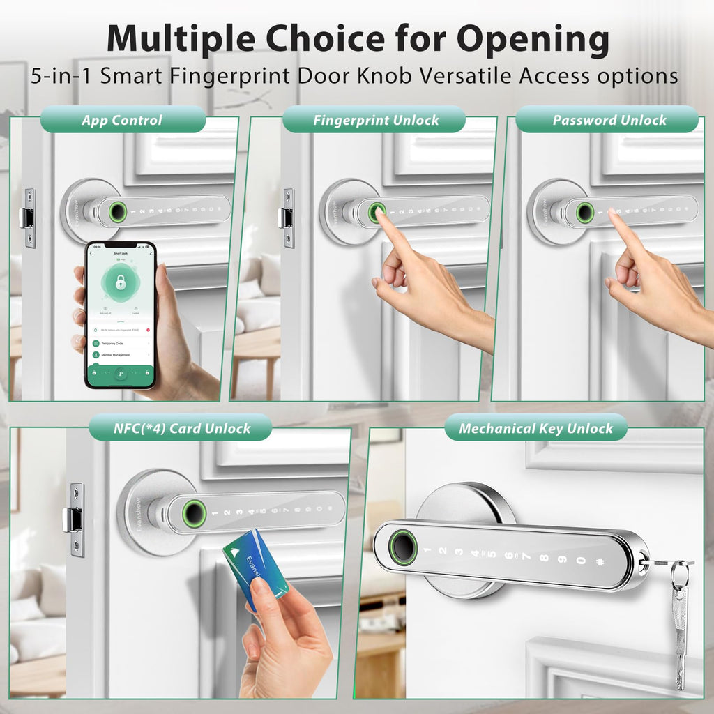 Smart Door Lock with Knob, Keyless Entry Door Locks with Handle, Fingerprint Door Knob /Front Door/Apartment, Generate