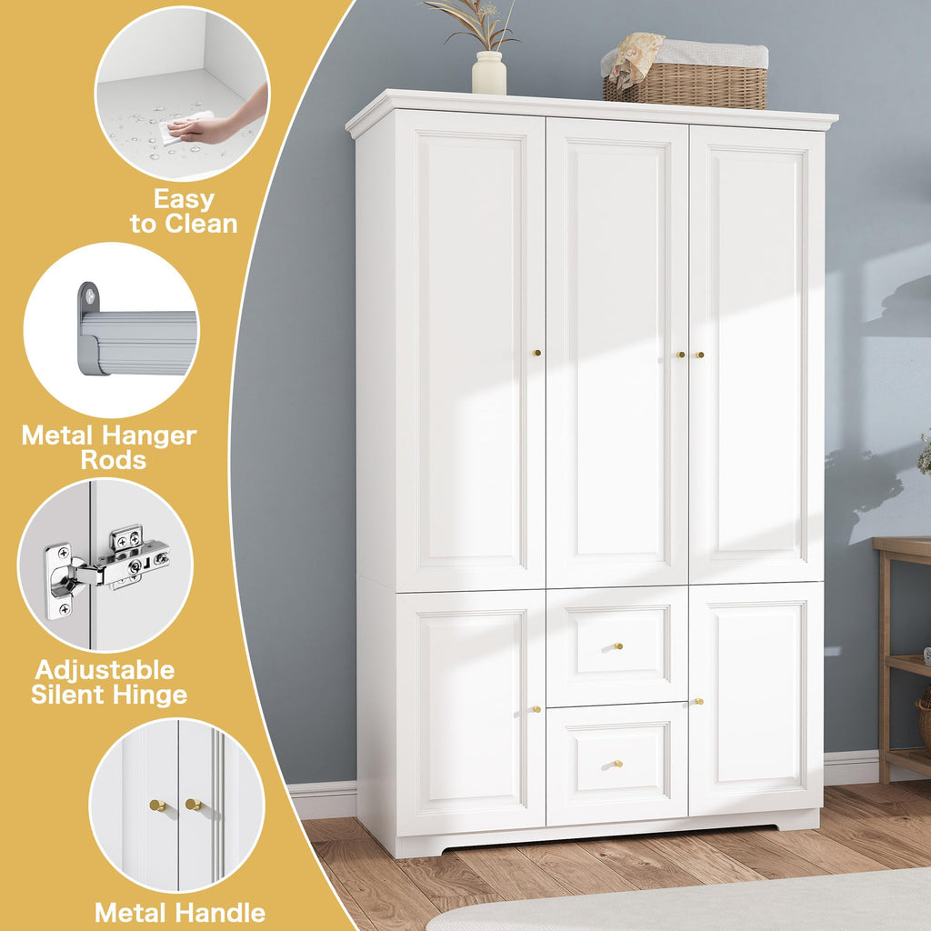 White Armoire Wardrobe Closet with 2 Drawers: 75" H x 47" W