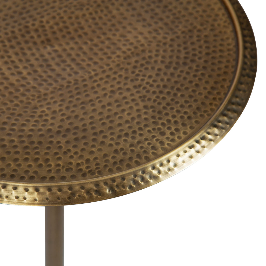 Inspired Saarinen Style Sanzo Modern Round Pedestal Side Table, 15 x 15 x 24, Gold, Decorative with Hammered Tabletop for Use as a Bedroom