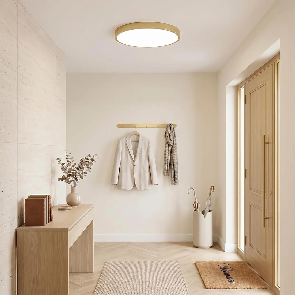12 Inch Brushed Gold Metal Flush Mount LED Ceiling Light, 3000-5000K 20W Thin Round Modern Low Profile Ceiling Light