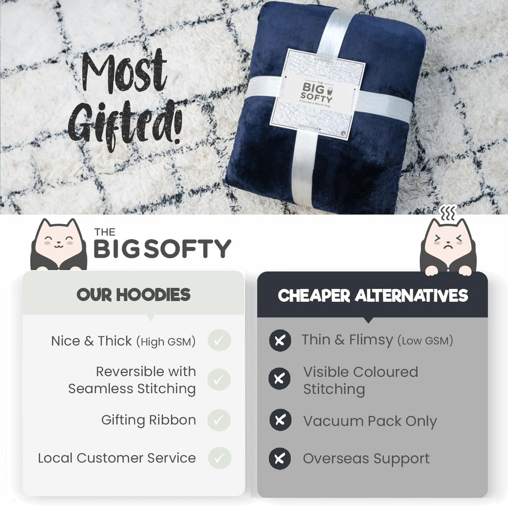 Wearable Blanket Hoodie with Zip, Oversized Hoodie Blanket Adult | Soft 250gsm Fleece, Sherpa Lining, Front Pocket.