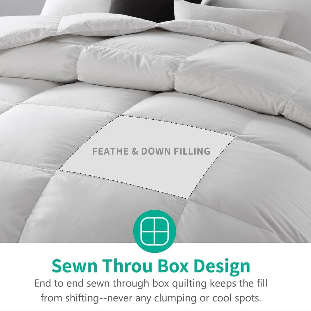 Organic Full Feathers Down Comforter - All Seasons 100% Cotton Quilted Duvet Insert