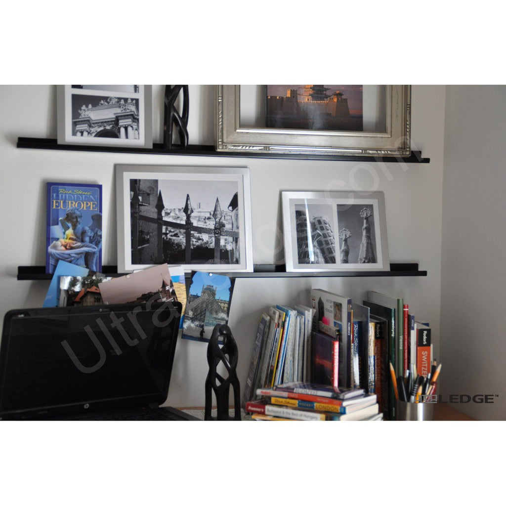 2'/24" Art Display/Picture Ledge/Floating Shelf, Metal, Modern (2" deep, Black)