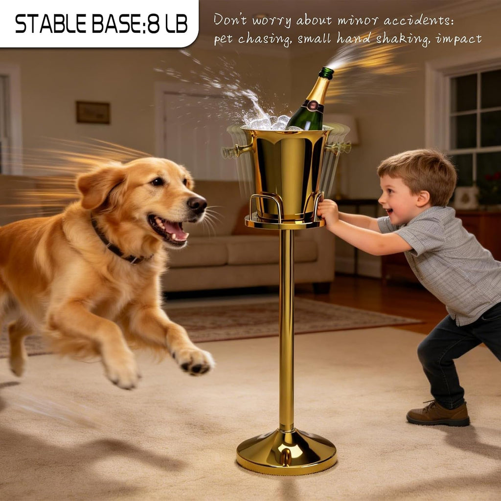 Ice Bucket with Stand Christmas Stainless Steel Standing Bucket Ice Cube Container, Wine Bucket on rack Gold