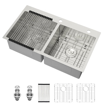 33x19 Drop In Doubel Bowl Stainless Steel Sink 16 Guage