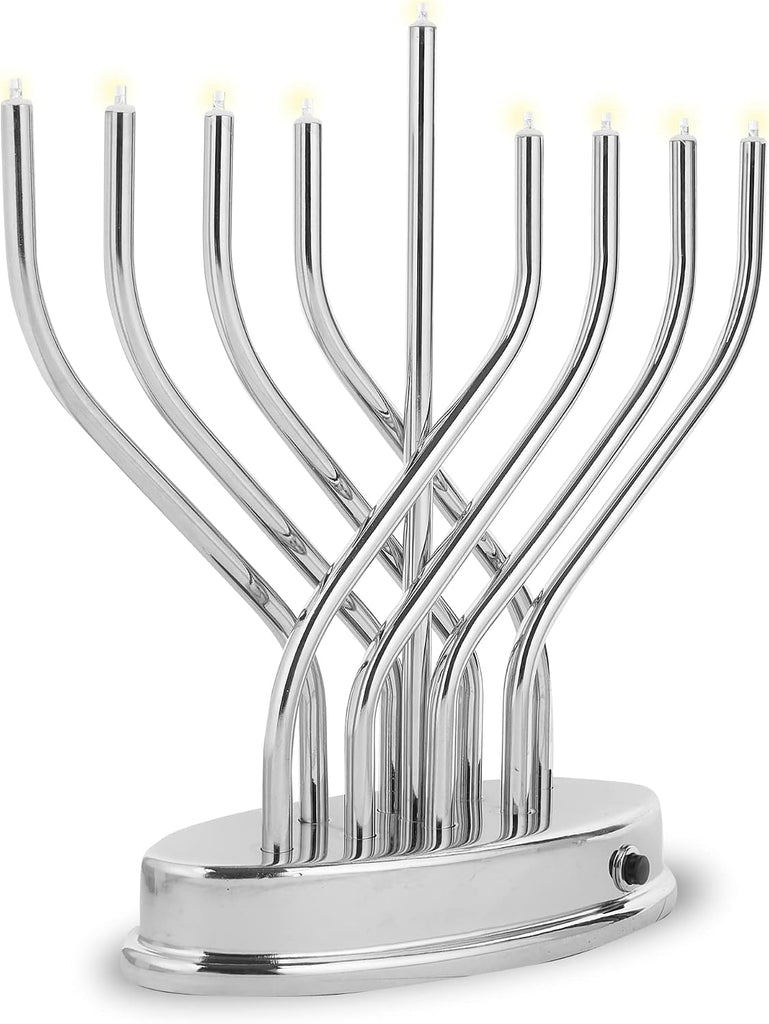 Traditional Hanukkah Electric Low Voltage Hanukkiah with LED Bulbs Contemporary Metal Electronic Chanukiah Battery