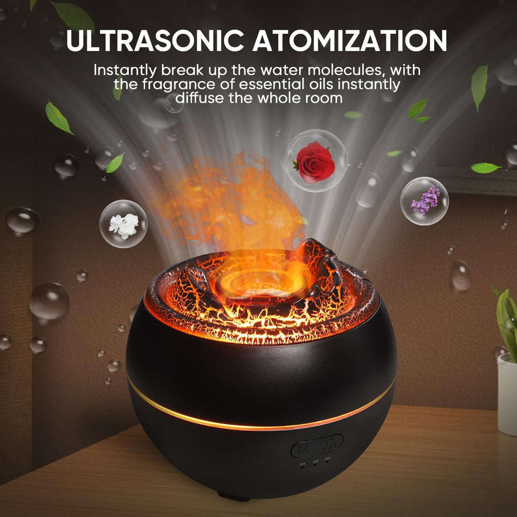 Essential Oil Diffuser, Volcano Fire Flame Aromatherapy Diffuser, 360ml Ultrasonic Cool Mist Humidifier, Scent Aroma