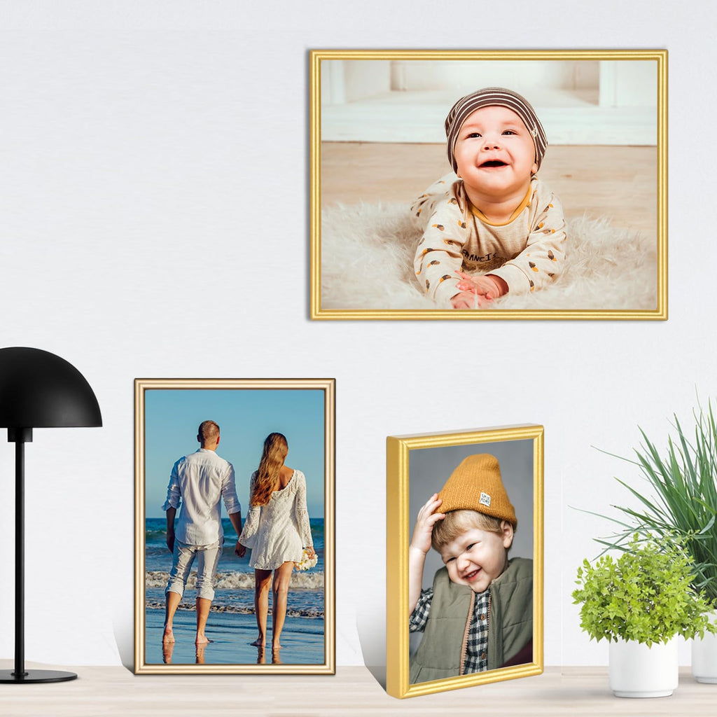 4x6 Picture Frame 2-Pack Brass Thin Metal HD Glass Wall/Table