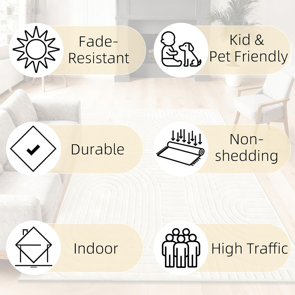 Beige Solid Color Area Rugs, Large Washable Living Room Rug
