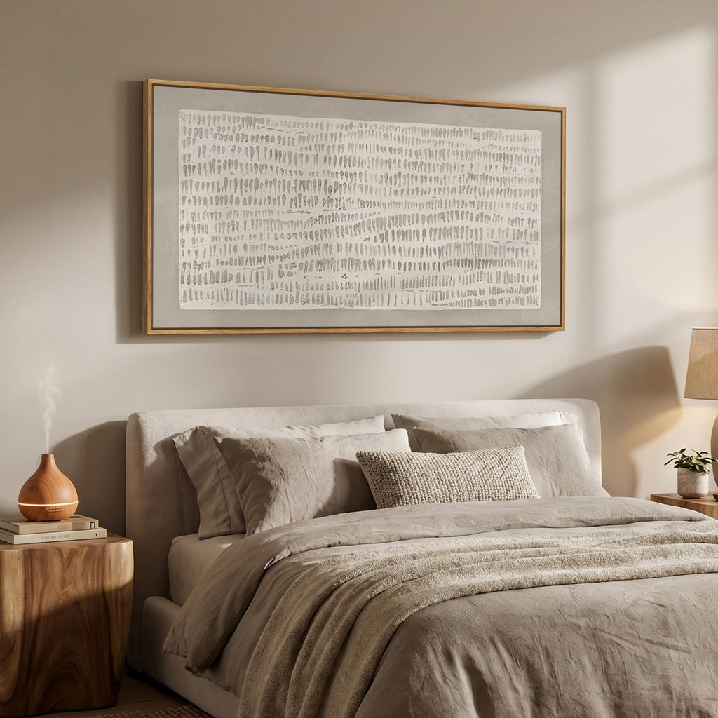 Large Framed Beige Abstract Wall Art, Horizontal 60x30 In