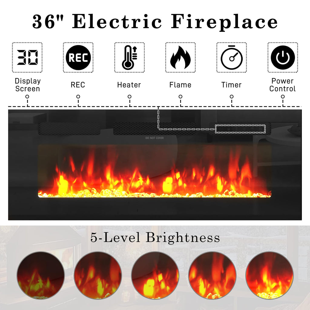 70" Floating w/ 36" Fireplace Up to 80" TVs, High Gloss LED Fireplaces TV Stand Entertainment Center for 70/75+/80
